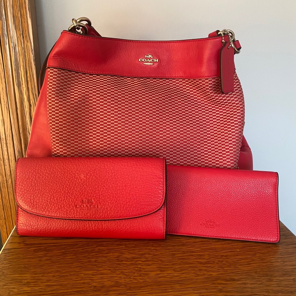 Coach 3 pc. Red leather Satchel Set